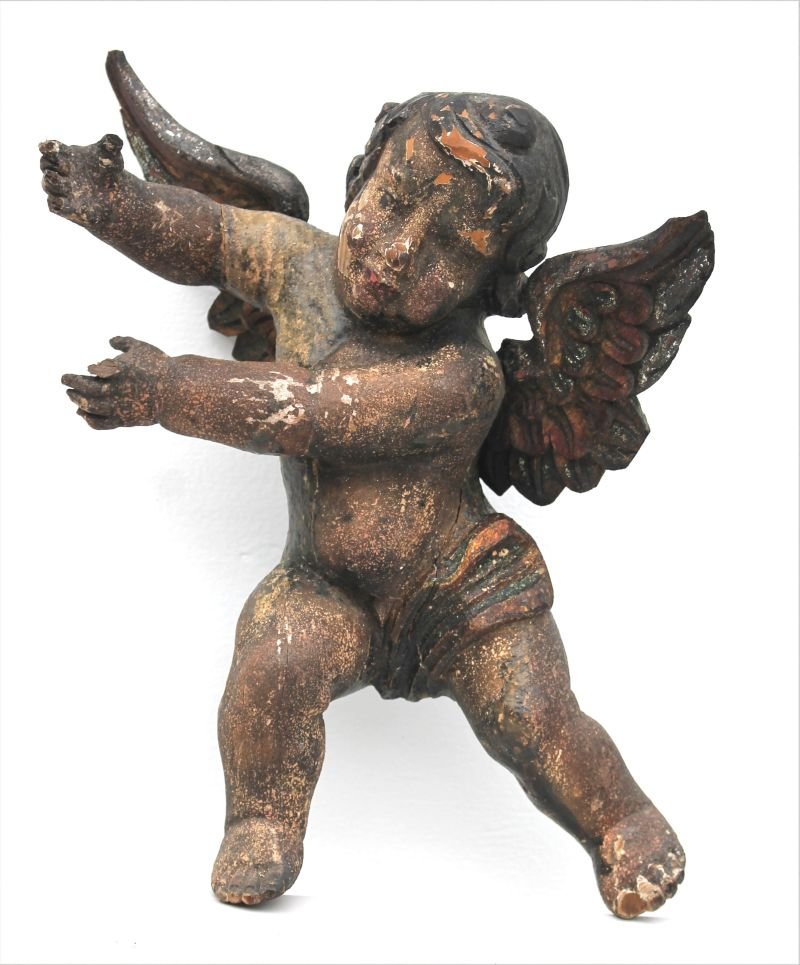 antique carved wood cherub figure - 14" tall (1 of 4)