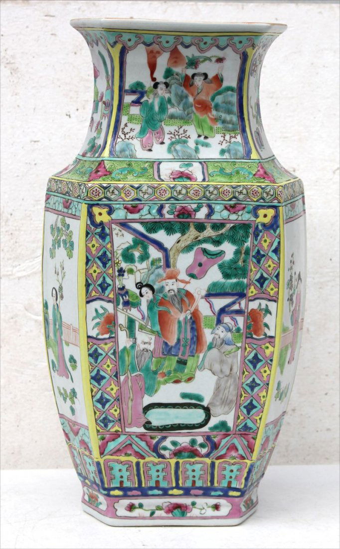 19thC Chinese porcelain 17 1/4" tall hexagonal shaped (1 of 3)