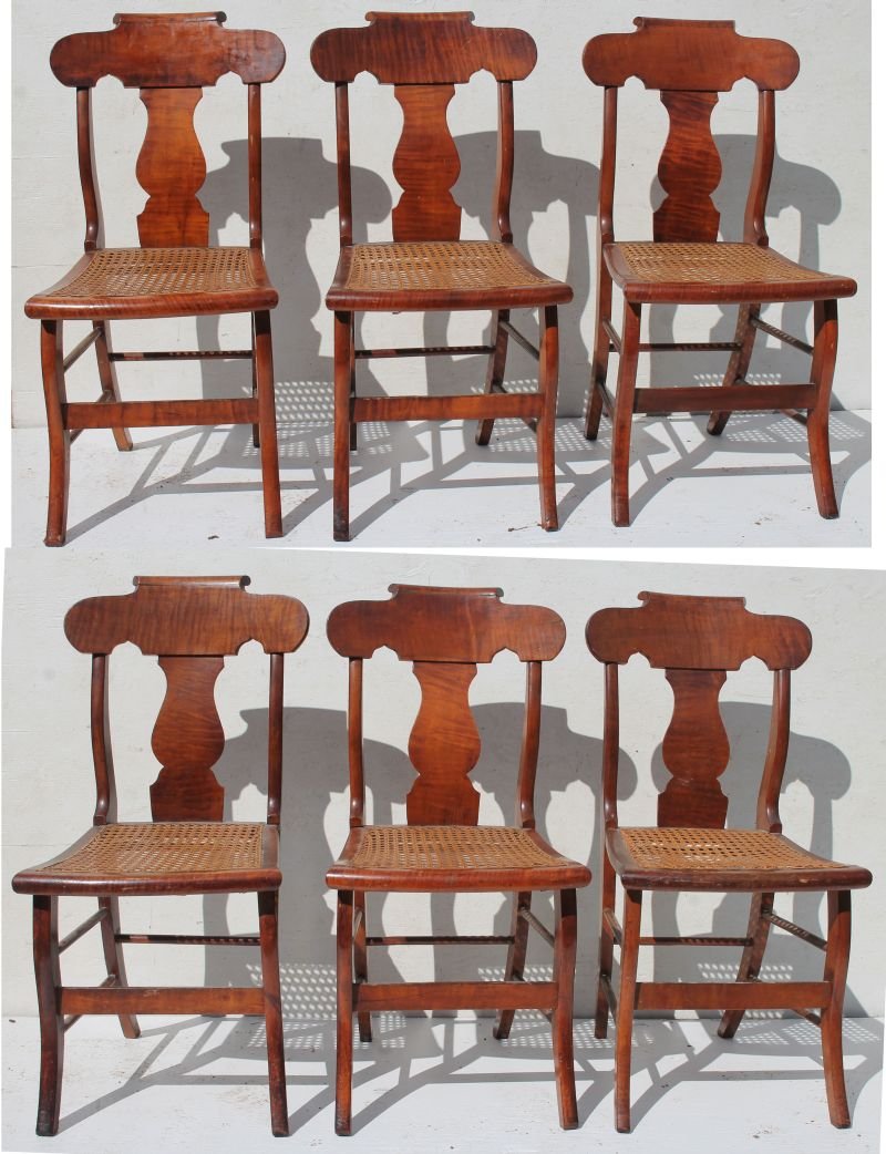 set of 6 period early 19thC New England tiger maple (1 of 5)