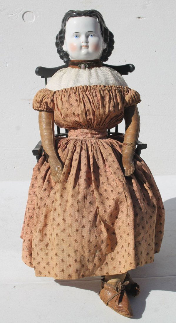 Great ca 1850's china head 21" doll w orig body, (1 of 5)