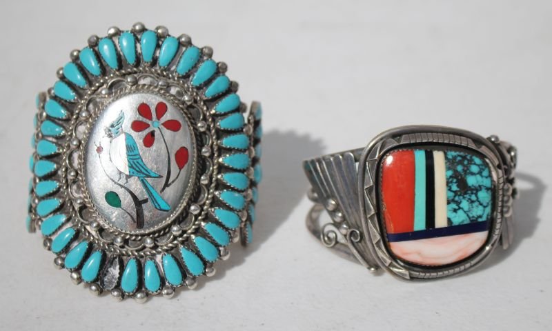 2 Southwestern sterling, turquoise, coral, etc bracelet (1 of 5)