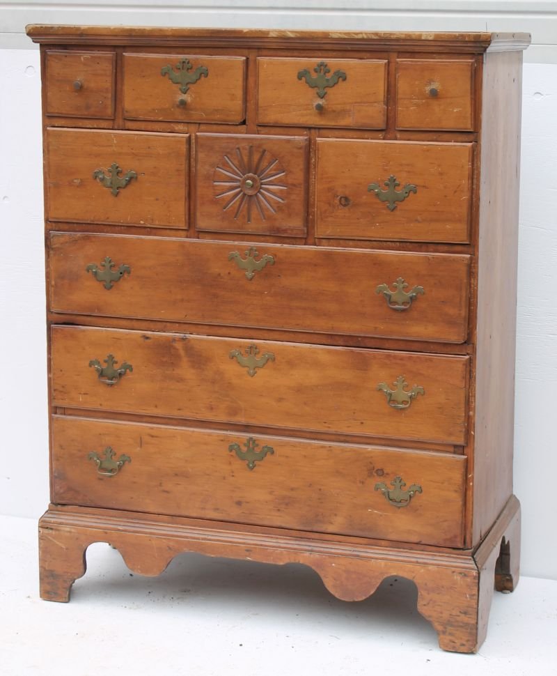 Coastal CT 7 dr (5 level) ca 1710-1730 pine tall chest (1 of 5)