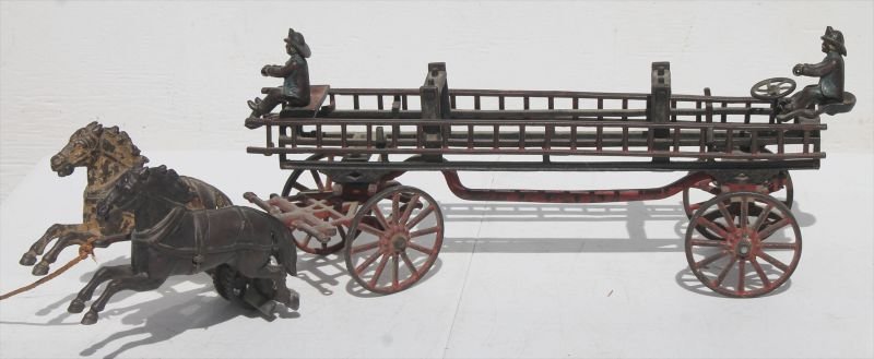 excellent 19thC cast iron dbl horse drawn ladder truck (1 of 4)