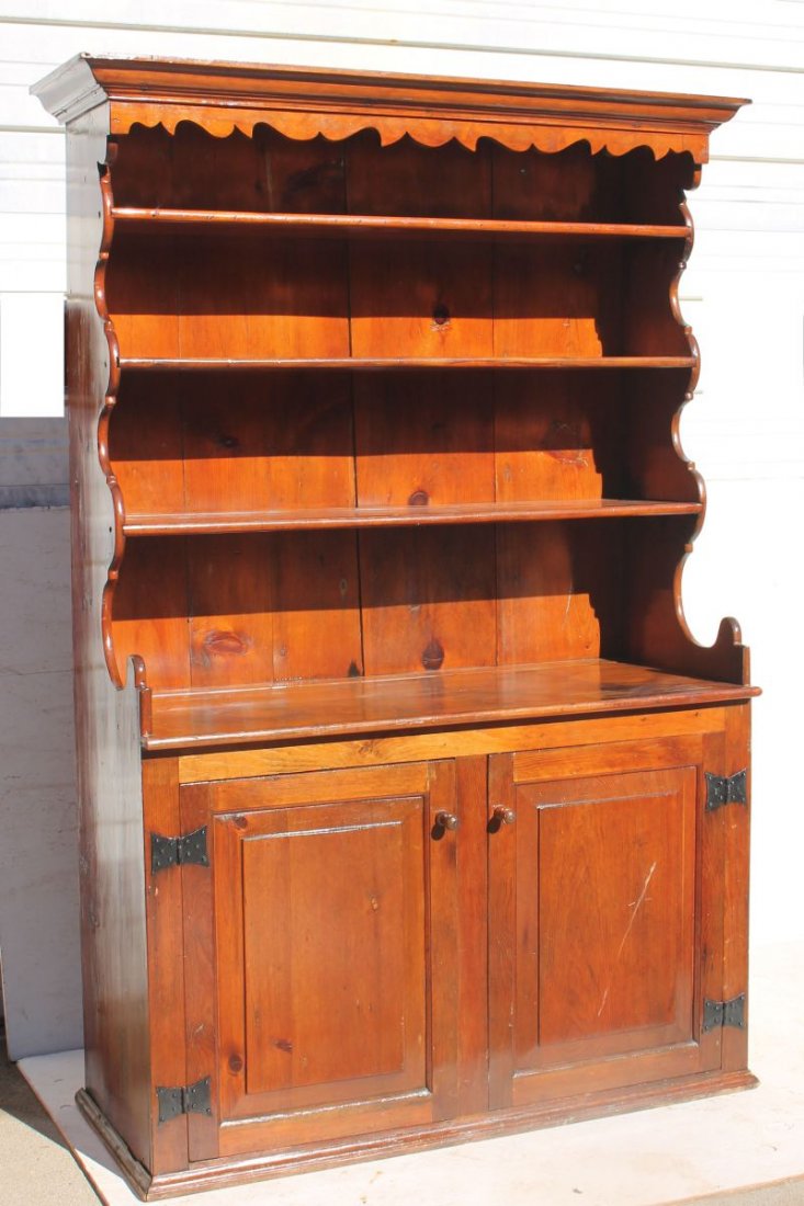 rare QA ca 1740 carved pine Coastal CT pewter cupboard (1 of 5)