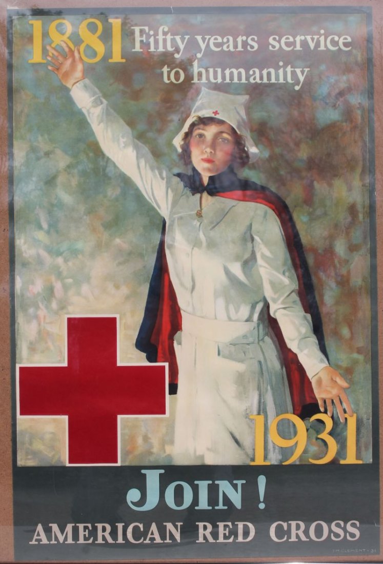 "1881-1931 50 Years Service to Humanity" American Red: "1881-1931 50 Years Service to Humanity" American Red Cross poster in spectacular vibrant colors - 30"x20" - Provenance: From the Penelope Terry Abbey Chapter, National Society Daughters of the Americ