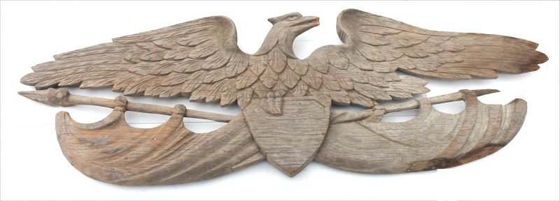 early 20thC American carved wooden eagle - 336" wide x (1 of 3)