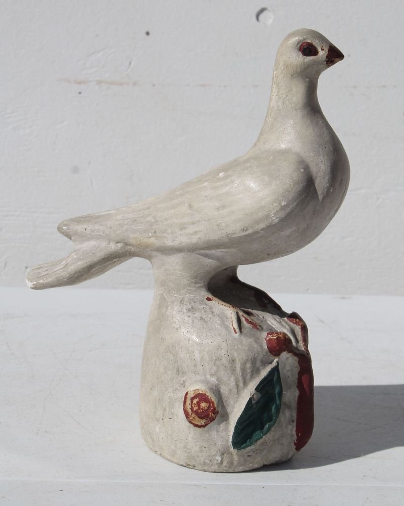 ca 1850's chalkware dove in orig paint - 10 1/2"  tall (1 of 3)