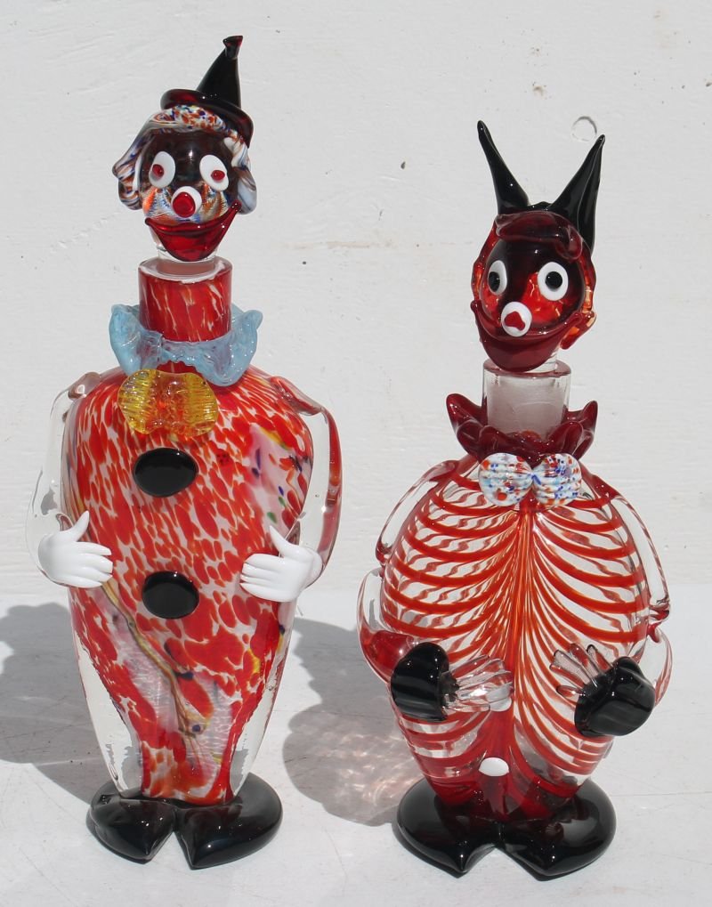 lot of 2 attrib Murano blown glass clown decanters - (1 of 2)