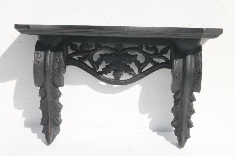 wonderfully carved walnut 19thC clock shelf w acanthus (1 of 3)