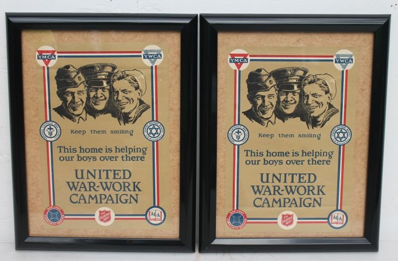 matched pr of "United War Work Campaign" WWI: matched pr of "United War Work Campaign" WWI broadsides - 10 1/4" x 7" - Provenance: From the Penelope Terry Abbey Chapter, National Society Daughters of the American Revolution in Enfield, CT recentl