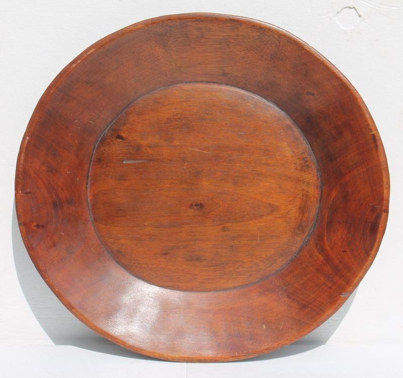 great 18thC large size wooden plate or trencher in (1 of 2)