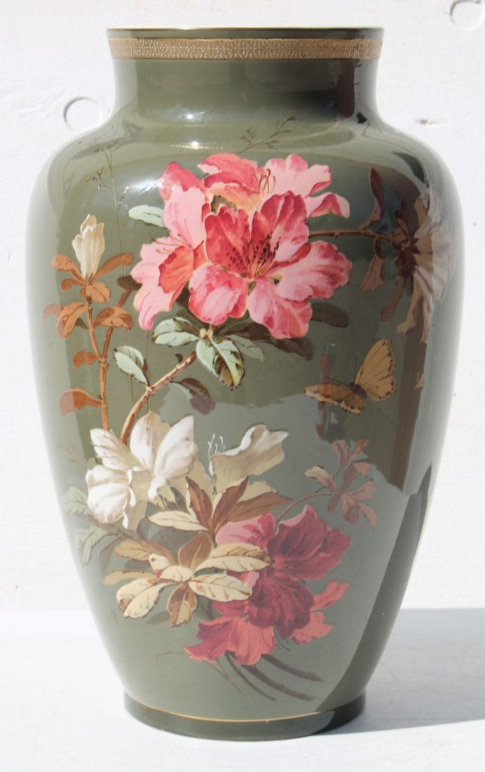 antique large porcelain hand painted vase w azalea & (1 of 2)