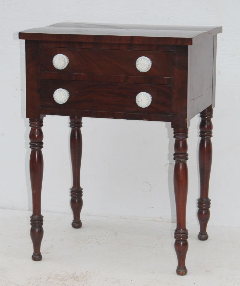 ca 1810 period Sheraton turned leg Boston 2 dr figured (1 of 3)