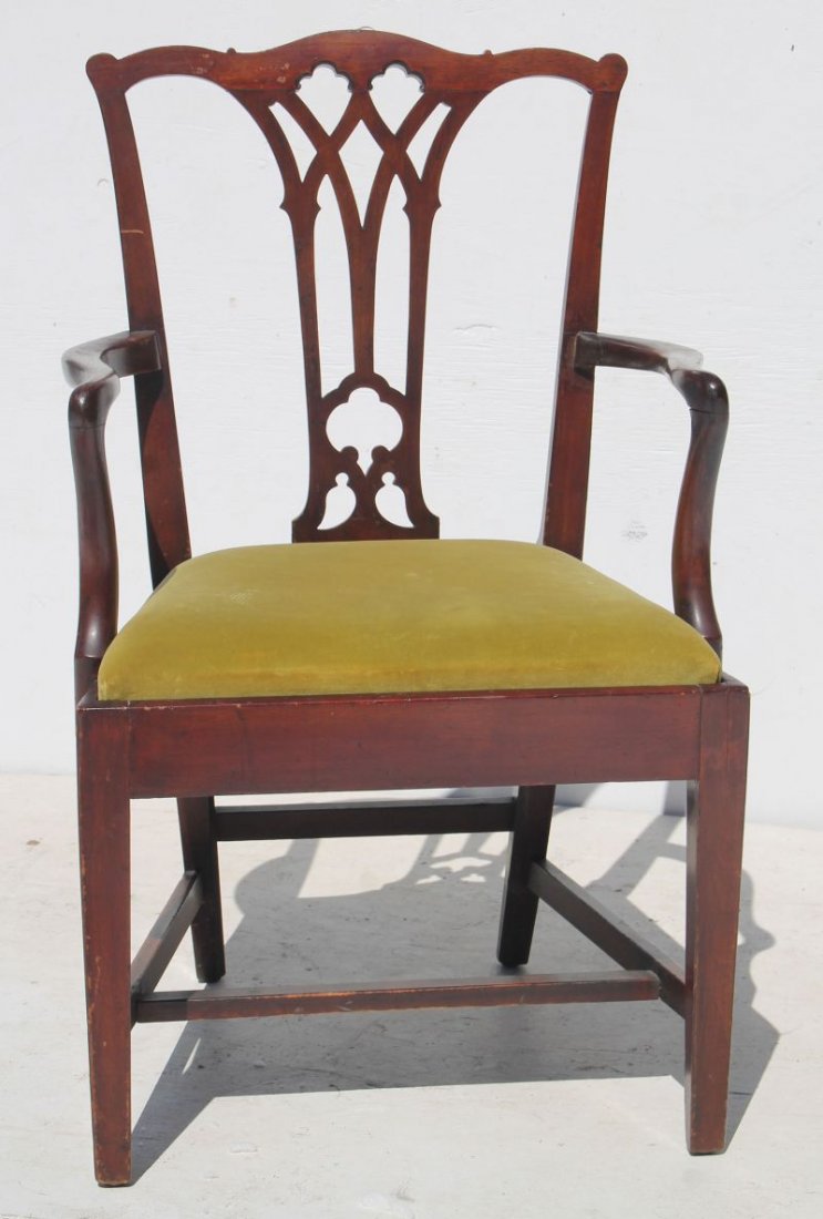 antique Chippendale/Hepplewhite transitional mahog: antique Chippendale/Hepplewhite transitional mahog carved armchair w slip seat