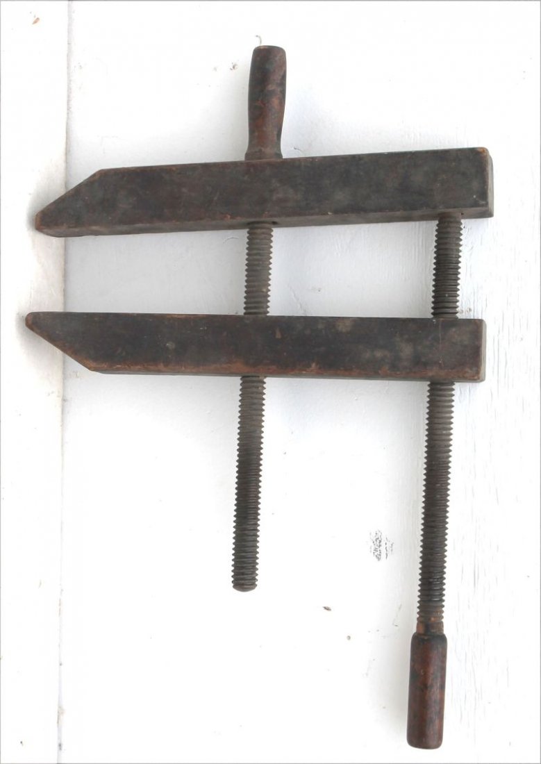 large antique wooden screw handled carpenter's clamp - (1 of 2)