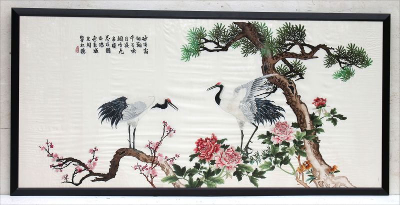 very large Chinese silk embroidery on silk depicting (1 of 5)