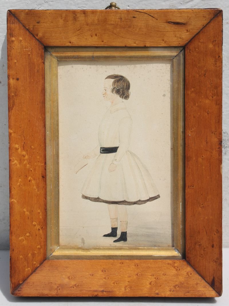 ca 1830's 6"x4" w/c of a little girl in white dress (1 of 2)