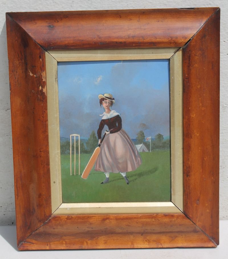 antique 8 3/4" x 7" o/panel of a well dressed woman (1 of 2)