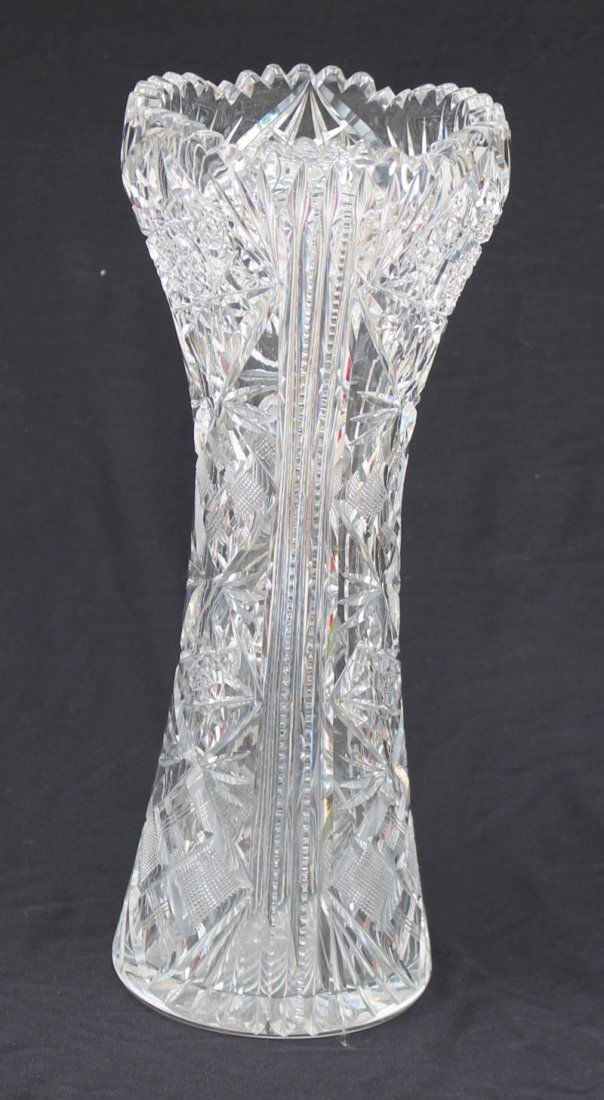 Fine American Brilliant cut glass 12" vase w flared & (1 of 2)