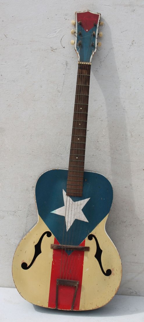 antique "Silvertone" acoustic guitar in Patriotic red, (1 of 3)