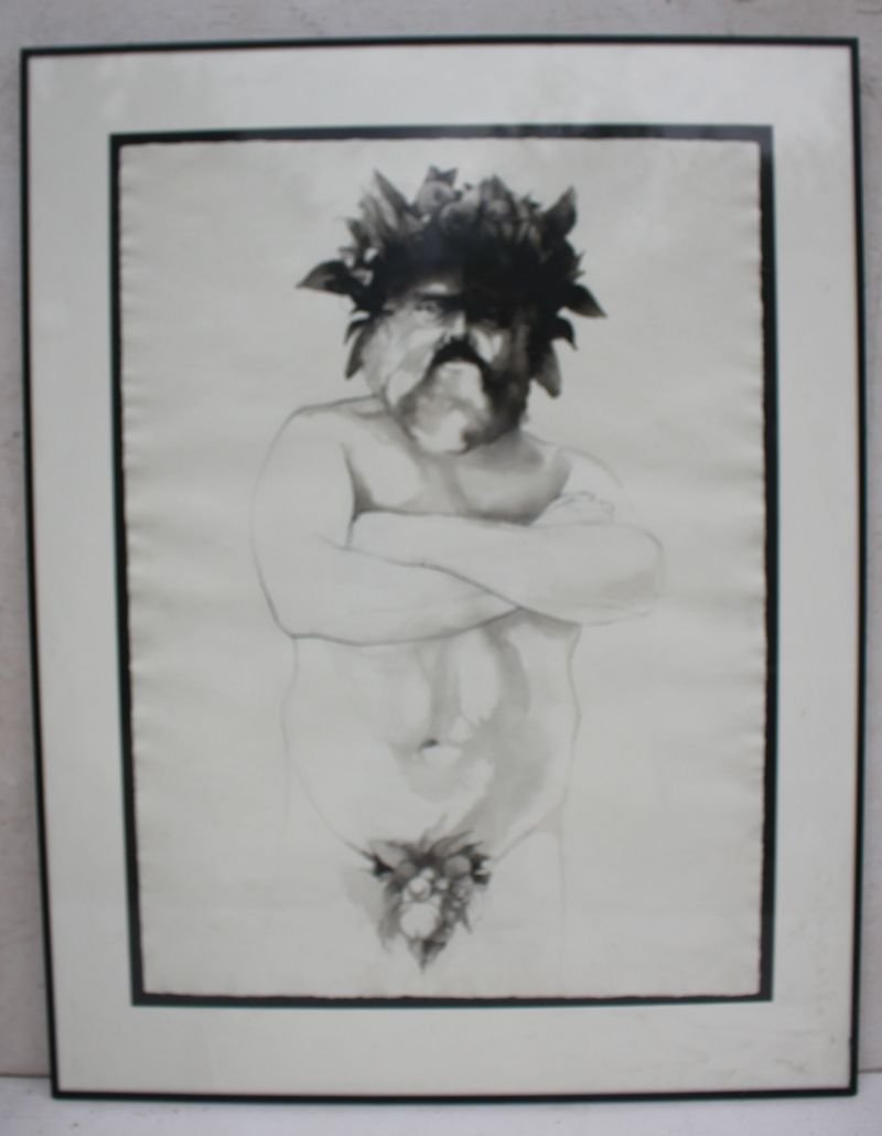 sgnd Barry Moser 30 1/2" x 22 1/2" image size w/c &: sgnd Barry Moser 30 1/2" x 22 1/2" image size w/c & wash self portrait male nude dated 1983