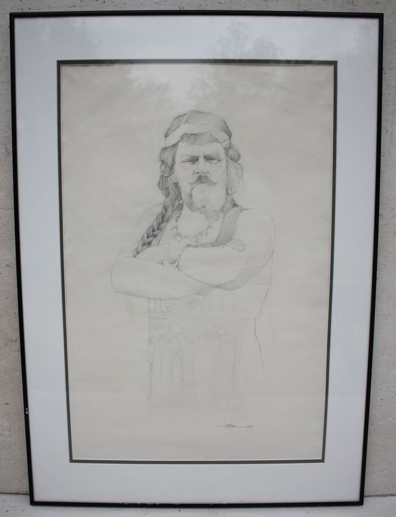 sgnd Barry Moser 26"x17" sight size graphite drawing: sgnd Barry Moser 26"x17" sight size graphite drawing depicting Enrico Caruso as Sampson