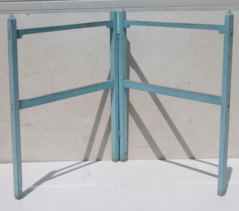 ca 1860 CT pine quilt rack in dry orig rare robin's egg: ca 1860 CT pine quilt rack in dry orig rare robin's egg blue paint - in the Shaker style - 48" tall x 78" wide