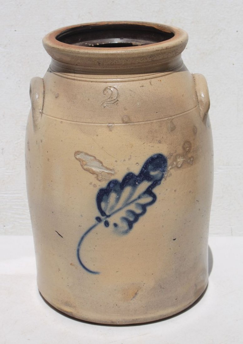 ca 1860 New England stoneware 2 gal crock w cobalt blue (1 of 2)