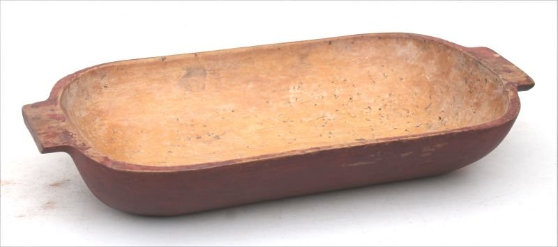 early 19thC PA maple strong orig red painted trencher w (1 of 3)