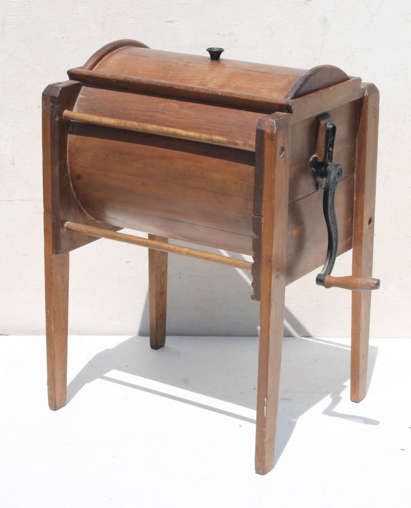 ca 1860 New England pine butter churn marked "The (1 of 3)