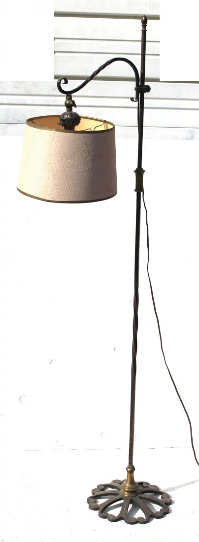 antique iron & brass floor lamp w unusual series of 8 (1 of 2)