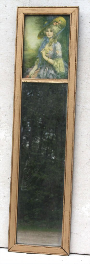 1920's/30's tall & narrow 2 part mirror w upper tablet (1 of 3)