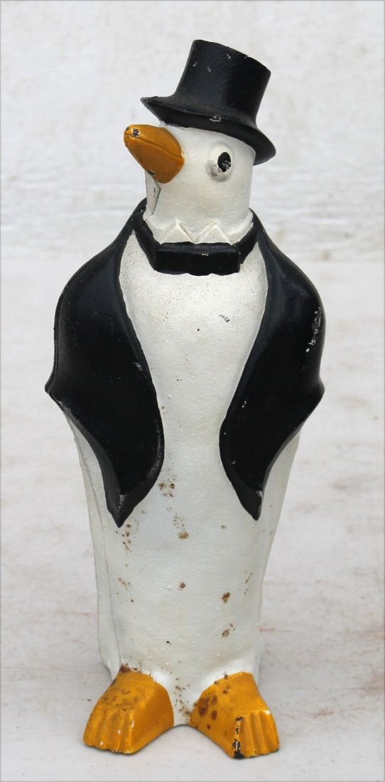 ca 1920 cast iron rare Penguin w bowtie & top hat (1 of 3)