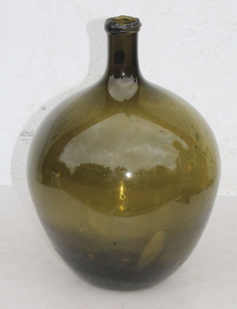 late 18thC rare free blown amber olive color demi-john (1 of 2)