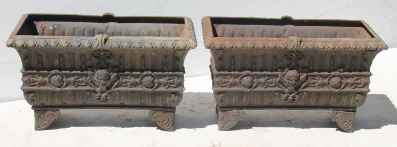 Pr of very nice cast iron planters w cherub faces dec - (1 of 3)