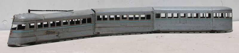 ca 1936 Buddy "L" "Zephyr" 3 part train in grey/blue w (1 of 5)