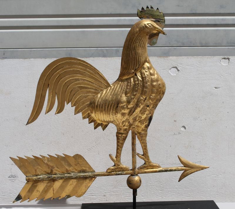 Excellent ca 1880 gilded copper Rooster weathervane (1 of 2)
