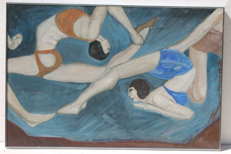 Sgnd Abby N. 30"x45" Art Deco depiction of female (1 of 2)