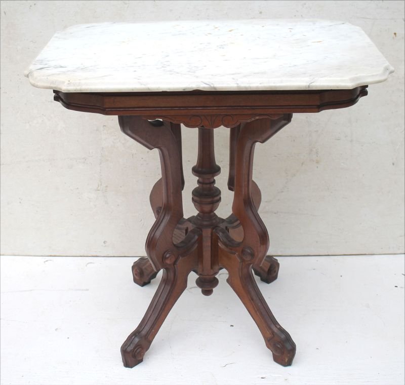 Vict carved walnut turtle shaped marble top table - (1 of 1)