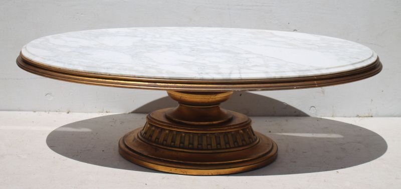 Mid Century Modern marble top pedestal base coffee (1 of 3)