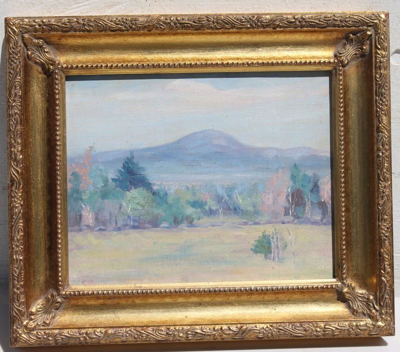 attrib Ernest Albert (initialed EA - 1857-1946) 7 1/2": attrib Ernest Albert (initialed EA - 1857-1946) 7 1/2" x 9 1/2" o/bd of Mt Monadnock ca 1920