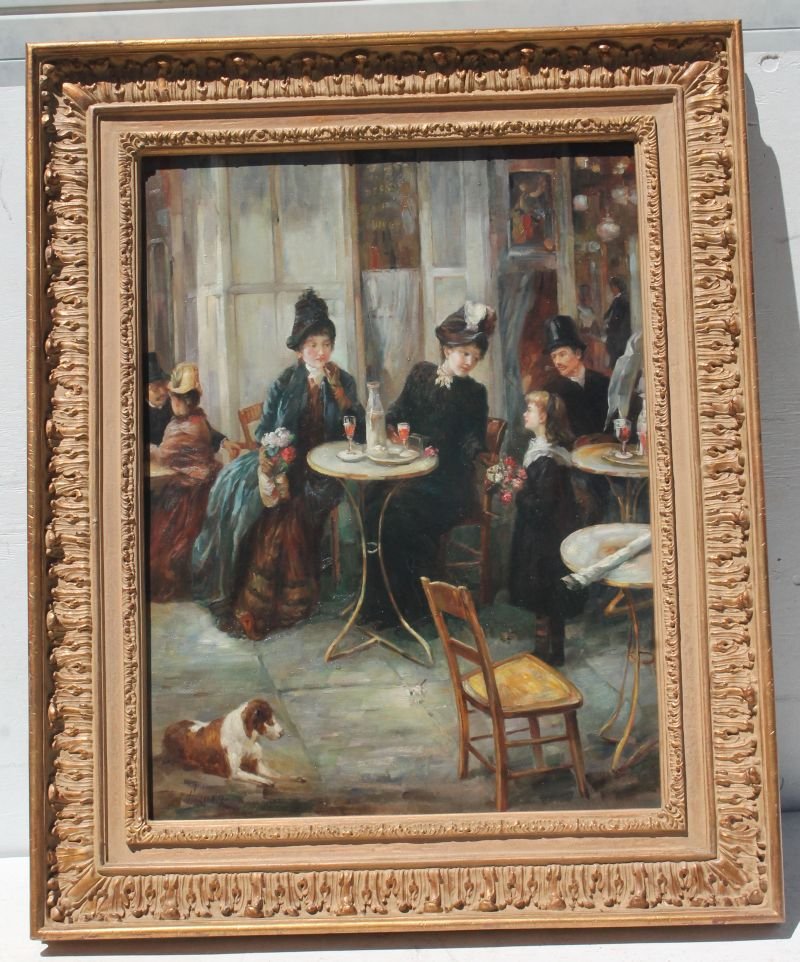 sgnd Harper (?) very large approx 41"x31" o/c café (1 of 5)