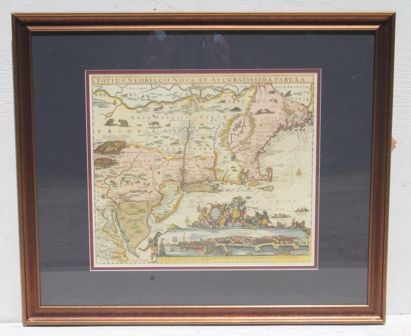 dated 1673 very colorful map of the Northeast United (1 of 3)