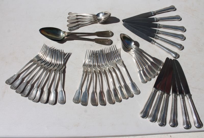 partial serving set of Christofle silver plate flatware (1 of 7)