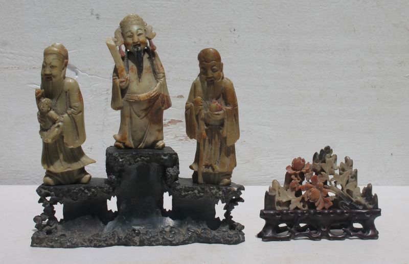lot of 4 antique Chinese carved soapstone figures incl (1 of 7)