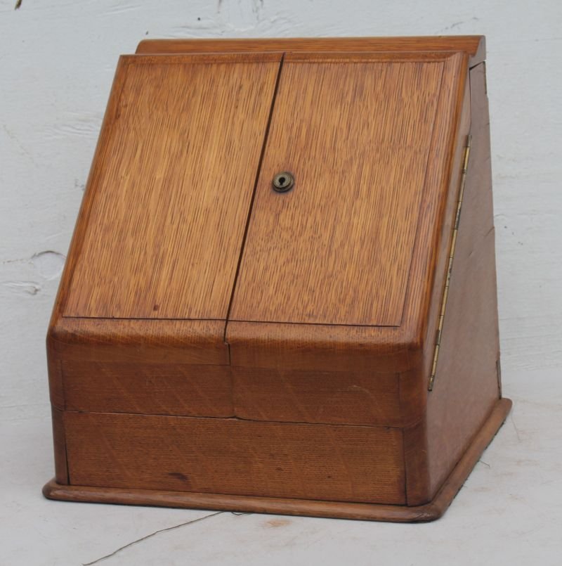 wonderful form 19thC oak dbl door slant front (1 of 3)