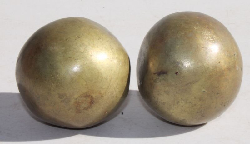 pr of 18thC brass cannon balls - approx 9" (1 of 2)
