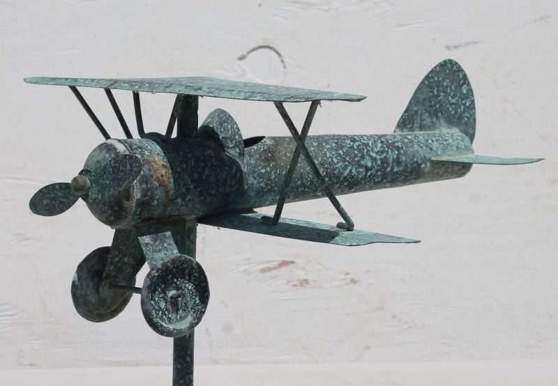 ca 1940 rare graphic 3D form small copper biplane (1 of 7)