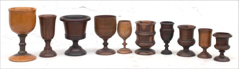 fine antique treen lot of 10 wooden carved cups (1 of 5)
