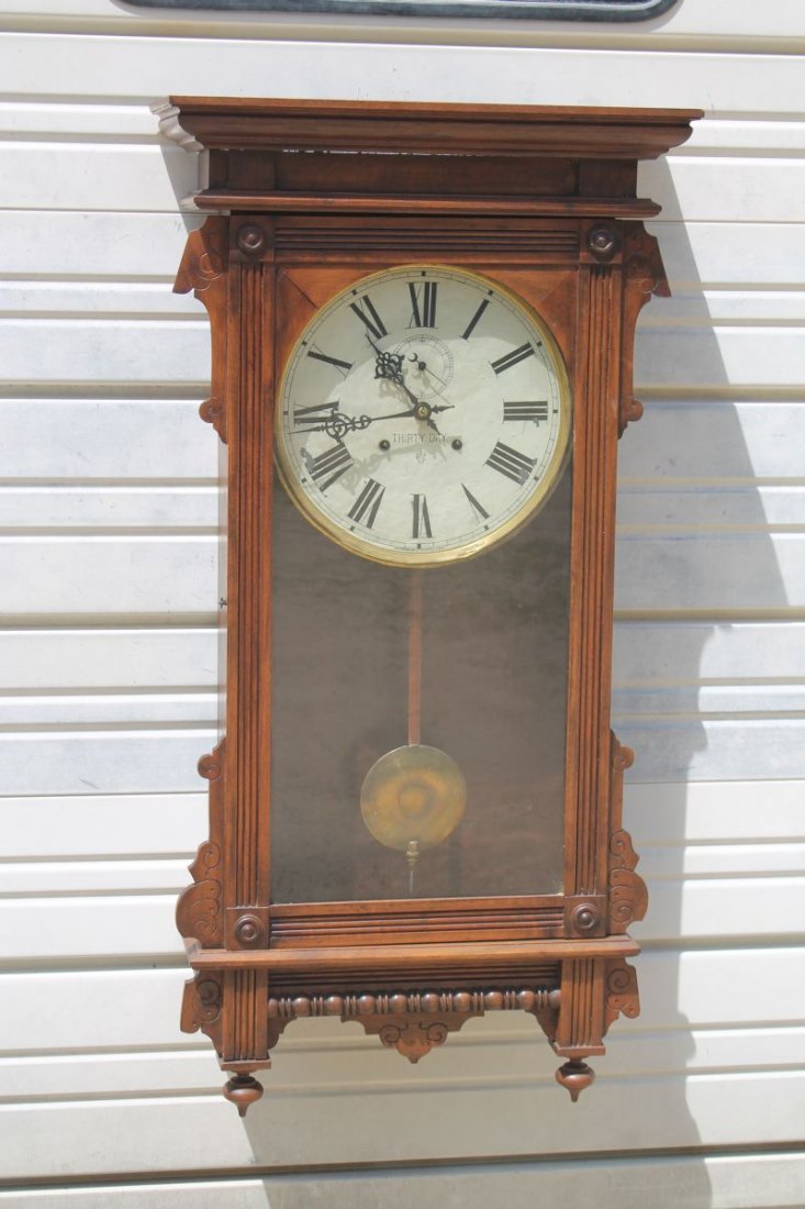 antique Waterbury, Cambridge model 30 day regulator: antique Waterbury, Cambridge model 30 day regulator clock w label on back - 41" tall x 21" wide